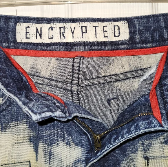 Encrypted Distressed Grungy Blue Jeans for Boys Size 16 Y2k - Picture 4 of 5